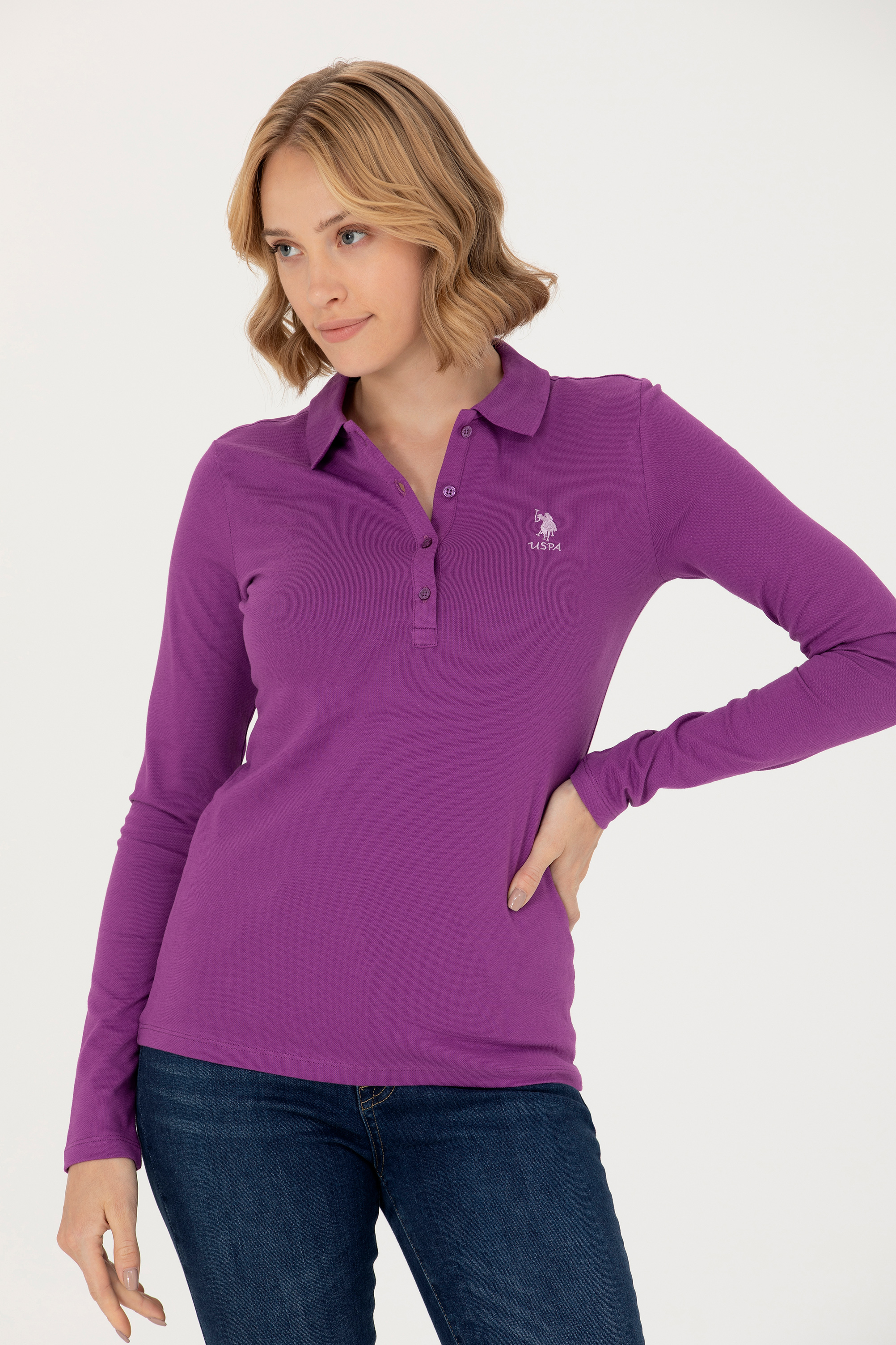 Kadın Violet Basic Polo Yaka Sweatshirt - Image 2