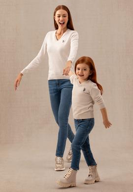 Kız Çocuk Krem Basic V Yaka Kazak - 50275850002