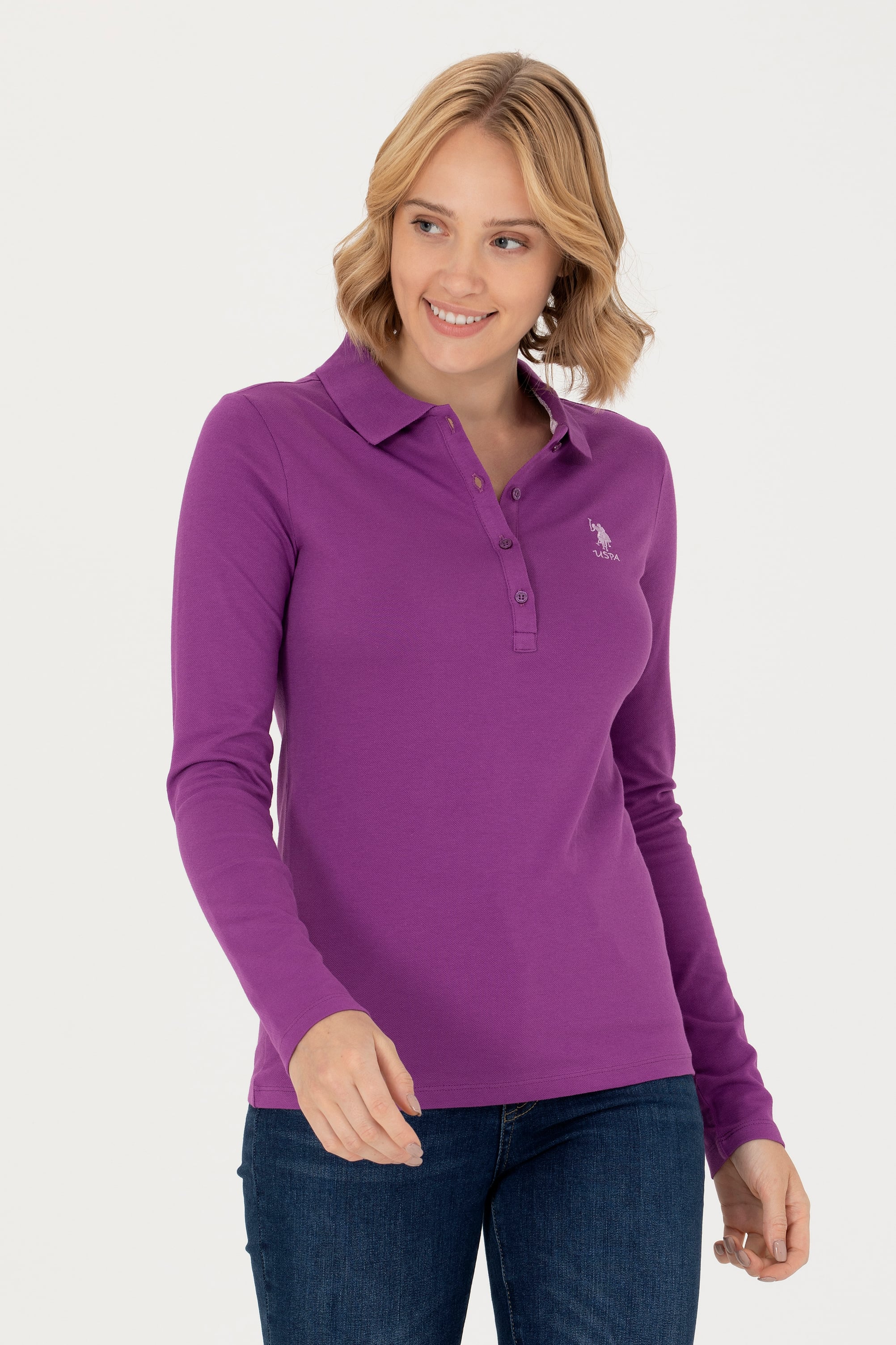 Kadın Violet Basic Polo Yaka Sweatshirt - Image 4