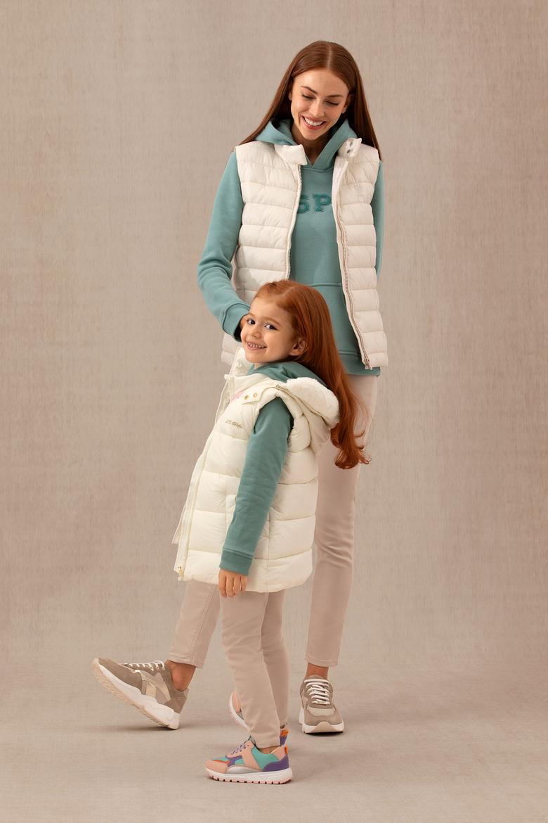 Kız Çocuk Krem Kapüşonlu Yelek - 50271549002