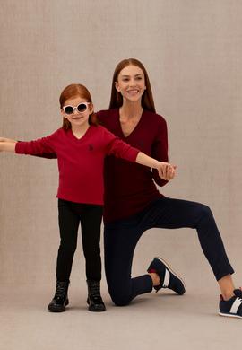 Kadın Bordo V Yaka Basic Kazak - 50276570019