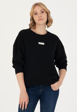Kadın Siyah Bisiklet Yaka Basic Sweatshirt - 50276557014
