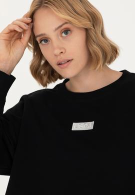 Kadın Siyah Bisiklet Yaka Basic Sweatshirt - 50276557014