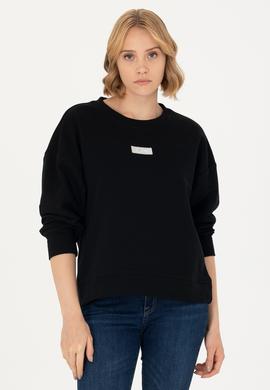 Kadın Siyah Bisiklet Yaka Basic Sweatshirt - 50276557014