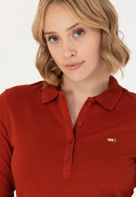 Kadın Kiremit Basic Polo Yaka Sweatshirt - 50276160068