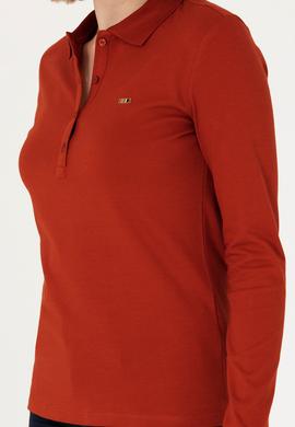 Kadın Kiremit Basic Polo Yaka Sweatshirt - 50276160068