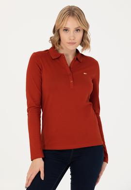 Kadın Kiremit Basic Polo Yaka Sweatshirt - 50276160068