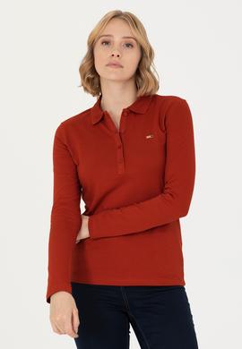 Kadın Kiremit Basic Polo Yaka Sweatshirt - 50276160068