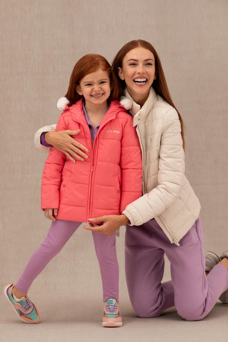 Kız Çocuk Açık Pembe Kapüşonlu Mont