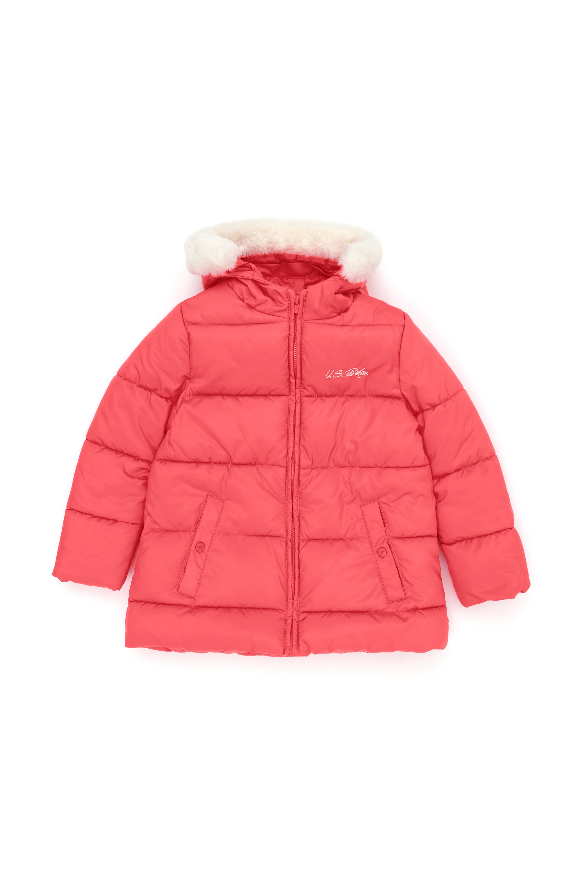 Kız Çocuk Açık Pembe Kapüşonlu Mont