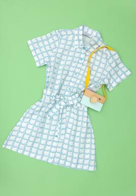 Kız Çocuk Su Yeşili Kısa Kol Dokuma Elbise - 50269609009