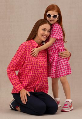 Kız Çocuk Pembe Kısa Kol Dokuma Elbise - 50269609014