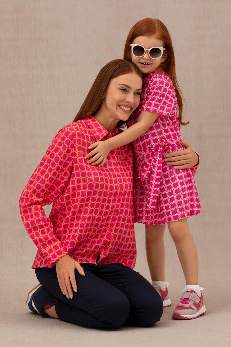 Kız Çocuk Pembe Kısa Kol Dokuma Elbise