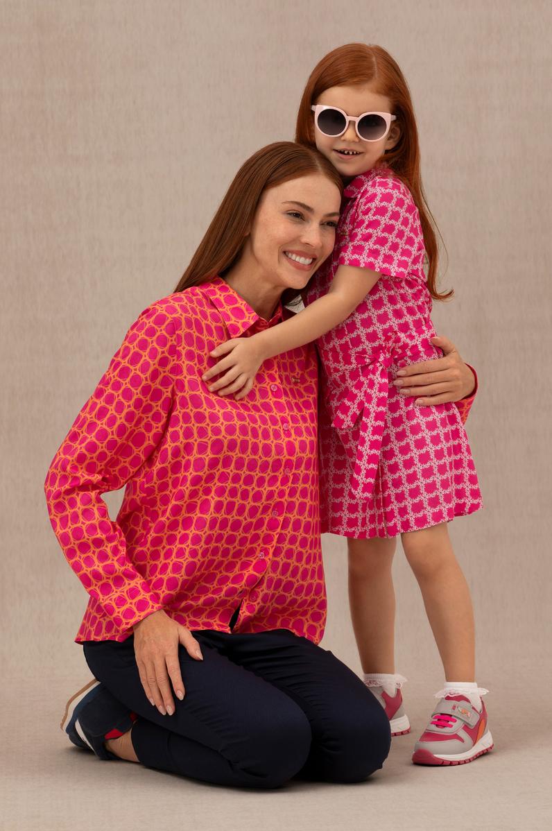 Kız Çocuk Pembe Kısa Kol Dokuma Elbise