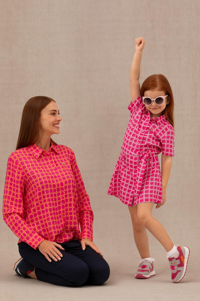 Kız Çocuk Pembe Kısa Kol Dokuma Elbise - 50269609014