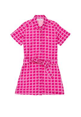 Kız Çocuk Pembe Kısa Kol Dokuma Elbise - 50269609014