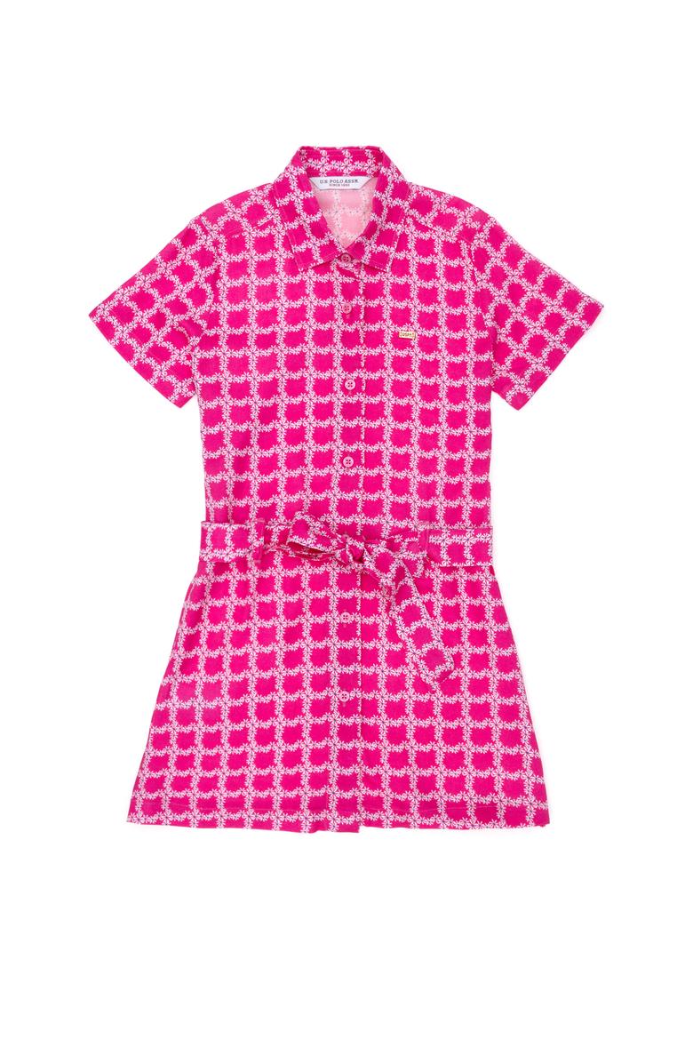 Kız Çocuk Pembe Kısa Kol Dokuma Elbise - 50269609014