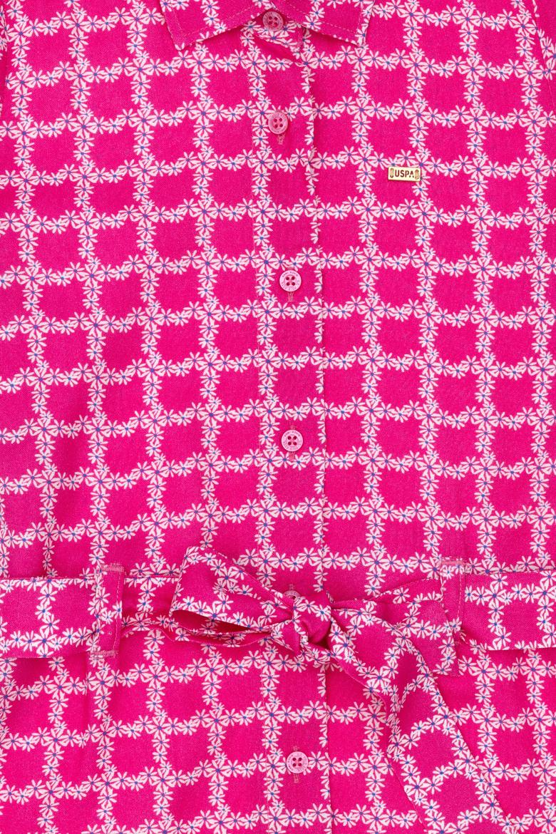 Kız Çocuk Pembe Kısa Kol Dokuma Elbise - 50269609014