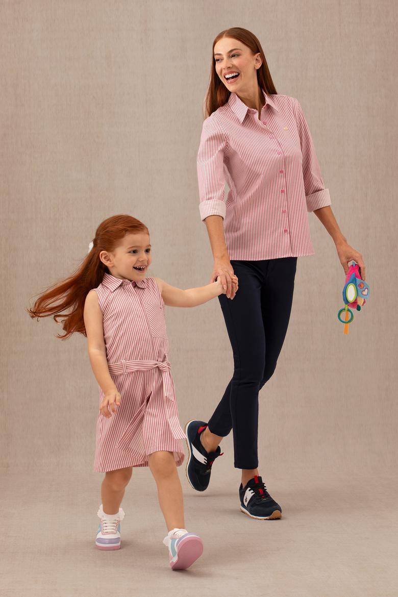 Kız Çocuk Pembe Kolsuz Dokuma Elbise