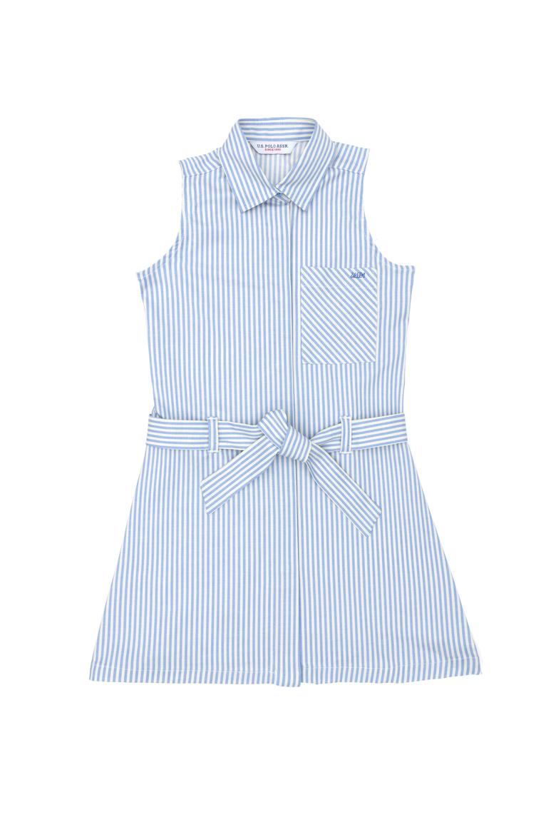 Kız Çocuk Mavi Kolsuz Dokuma Elbise - 50269731018