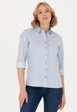 Kadın Saks Uzun Kollu Gömlek - 50266204011