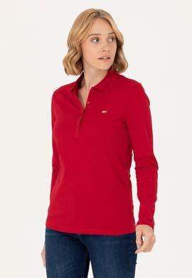 Kadın Kırmızı Basic Polo Yaka Sweatshirt - 50276160033