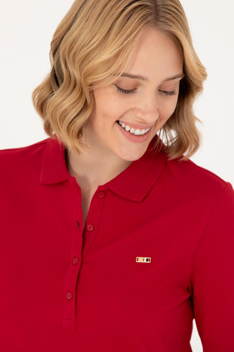 Kadın Kırmızı Basic Polo Yaka Sweatshirt - 50276160033