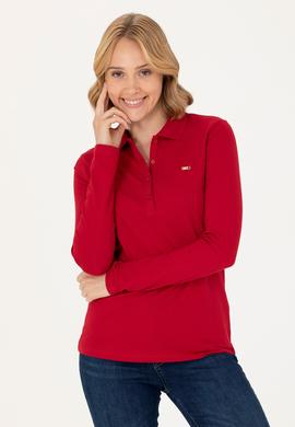 Kadın Kırmızı Basic Polo Yaka Sweatshirt - 50276160033