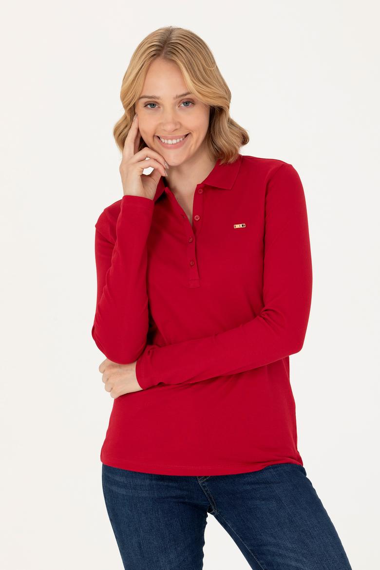 Kadın Kırmızı Basic Polo Yaka Sweatshirt - 50276160033
