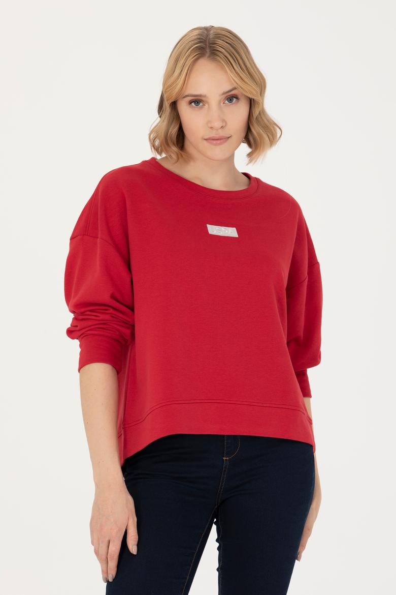 Kadın Kırmızı Bisiklet Yaka Basic Sweatshirt - 50276557005