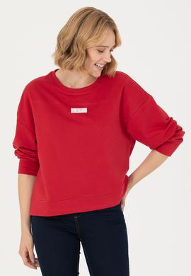 Kadın Kırmızı Bisiklet Yaka Basic Sweatshirt - 50276557005