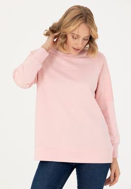 Kadın Toz Pembe Bisiklet Yaka Sweatshirt - 50276581030