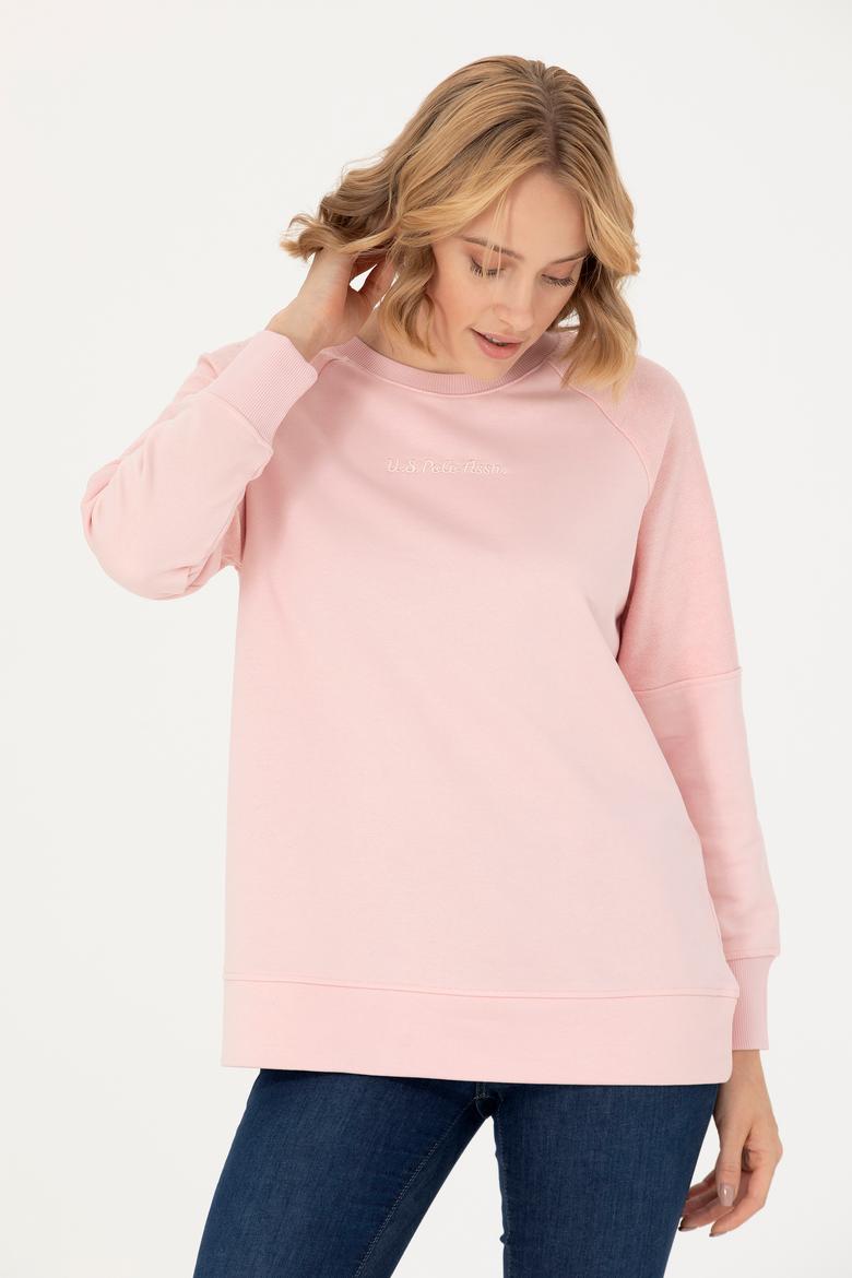 Kadın Toz Pembe Bisiklet Yaka Sweatshirt - 50276581030
