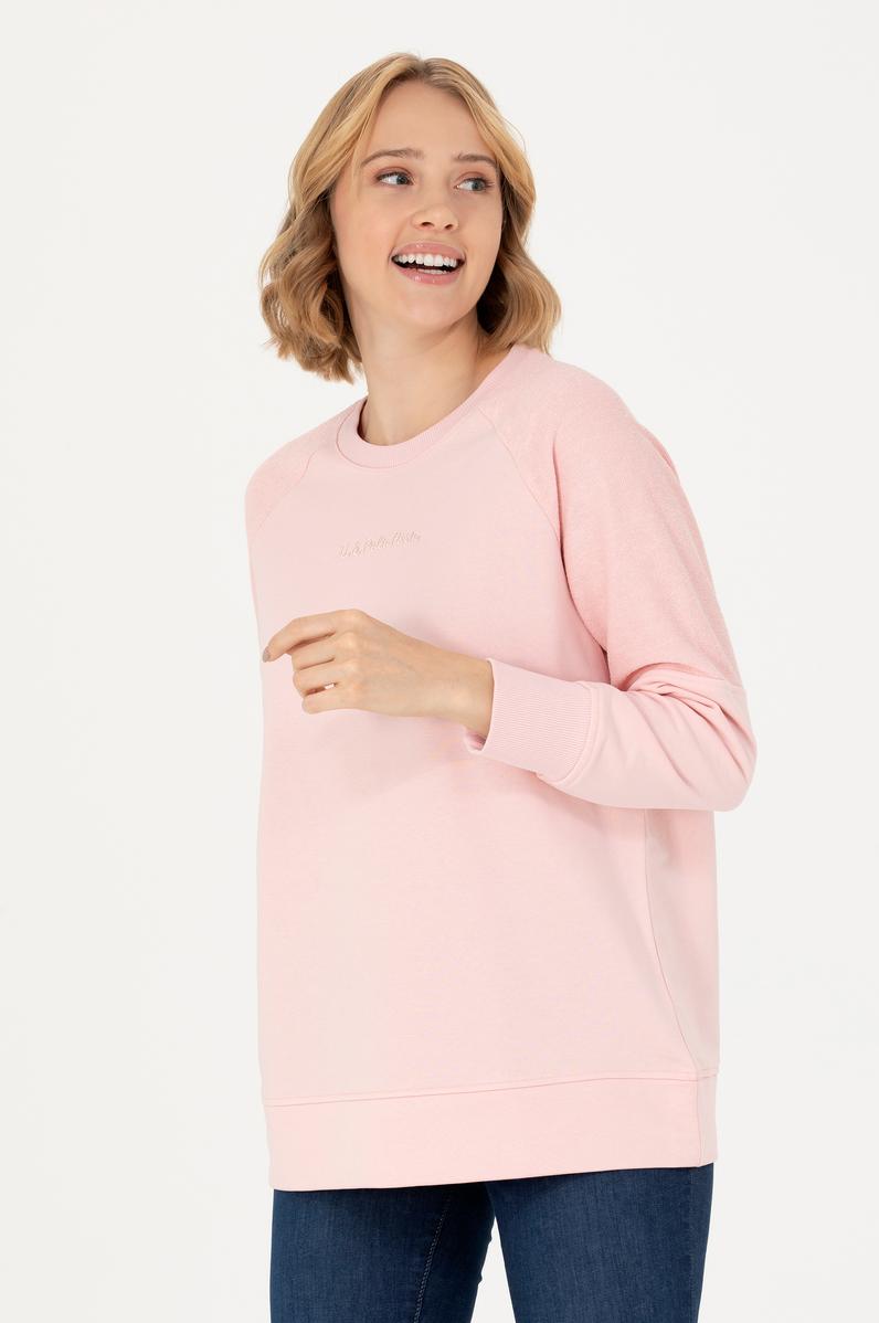Kadın Toz Pembe Bisiklet Yaka Sweatshirt
