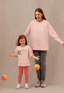 Kadın Toz Pembe Bisiklet Yaka Sweatshirt - 50276581030
