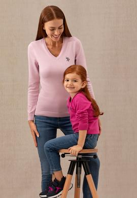 Kadın Manolya V Yaka Basic Kazak - 50276570034