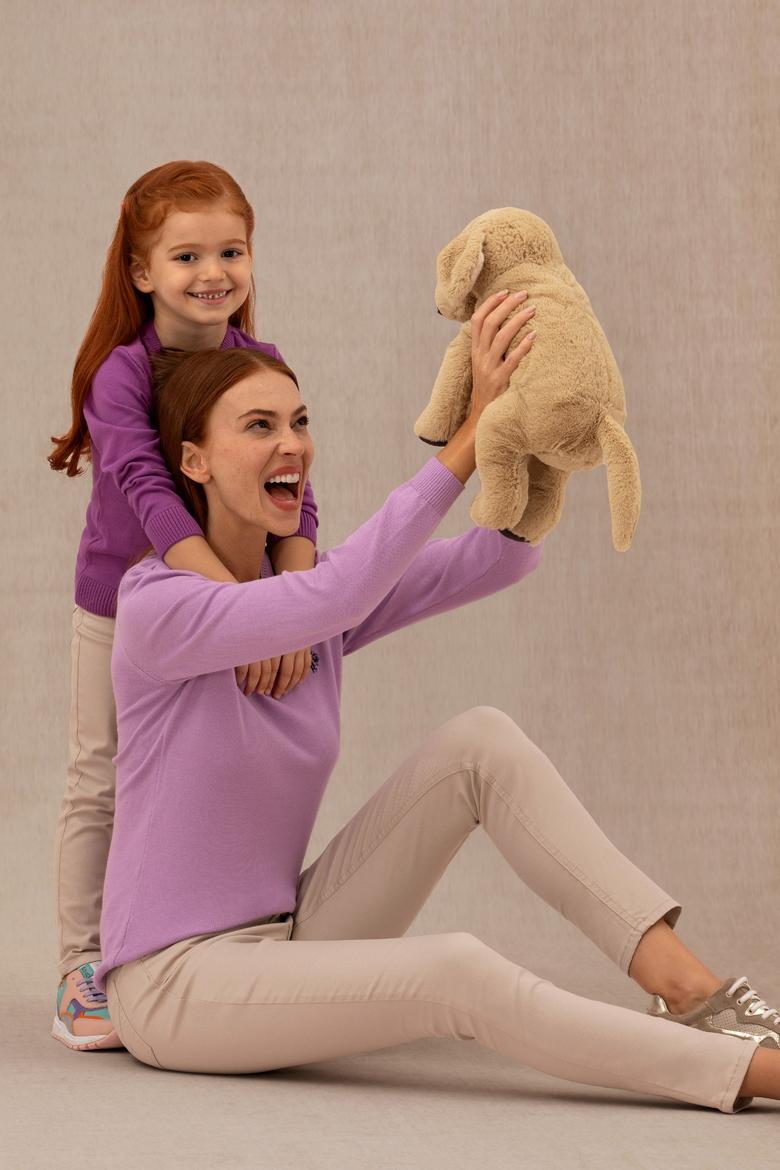 Kadın Manolya V Yaka Basic Kazak - 50276570043