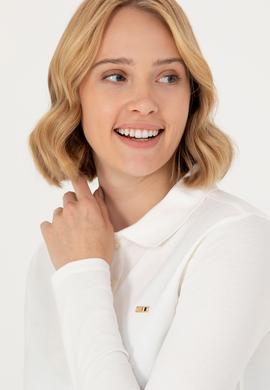Kadın Ekru Basic Polo Yaka Sweatshirt - 50276160062