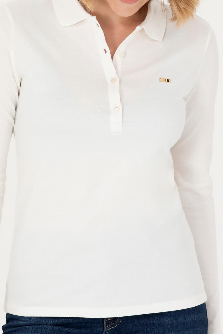 Kadın Ekru Basic Polo Yaka Sweatshirt - 50276160062