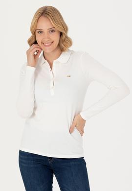 Kadın Ekru Basic Polo Yaka Sweatshirt - 50276160062