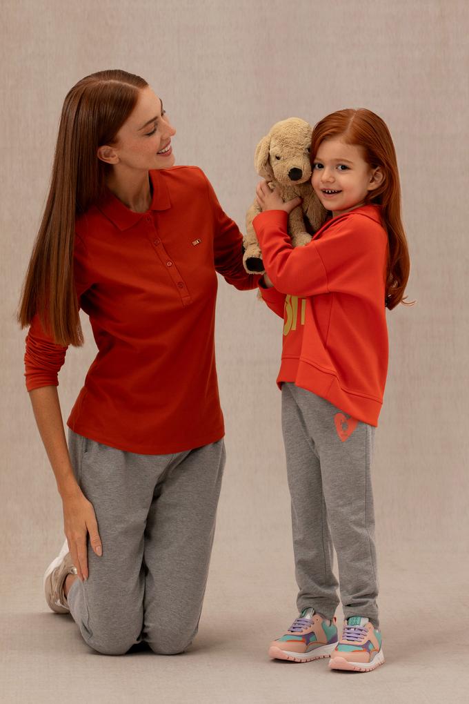 Kadın Kiremit Basic Polo Yaka Sweatshirt