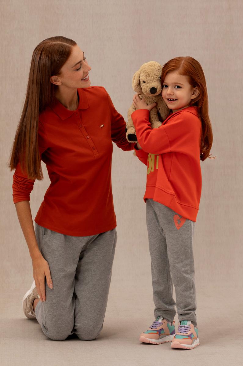 Kadın Kiremit Basic Polo Yaka Sweatshirt