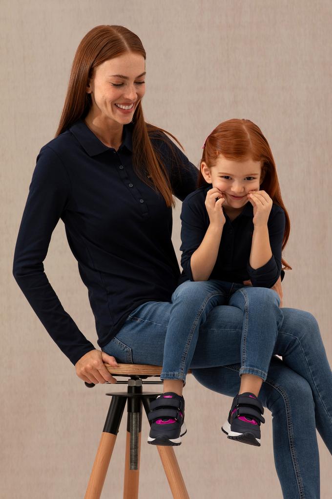 Kadın Lacivert Basic Polo Yaka Sweatshirt