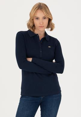 Kadın Lacivert Basic Polo Yaka Sweatshirt - 50276160016