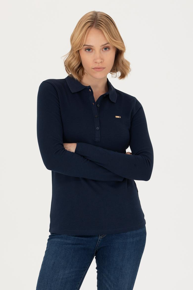 Kadın Lacivert Basic Polo Yaka Sweatshirt - 50276160016