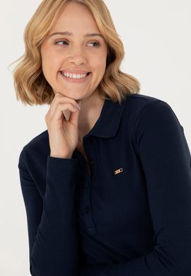 Kadın Lacivert Basic Polo Yaka Sweatshirt - 50276160016