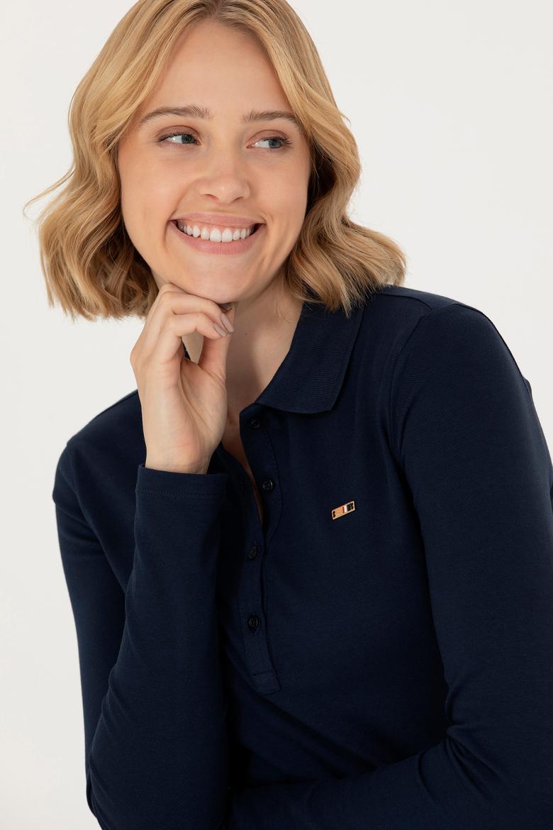 Kadın Lacivert Basic Polo Yaka Sweatshirt - 50276160016