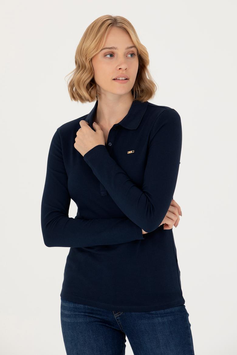 Kadın Lacivert Basic Polo Yaka Sweatshirt - 50276160016