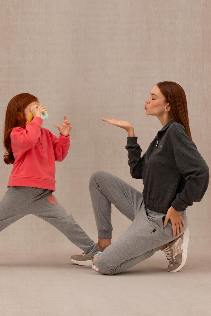 Kız Çocuk Pembe Polarlı Polo Yaka Sweatshirt