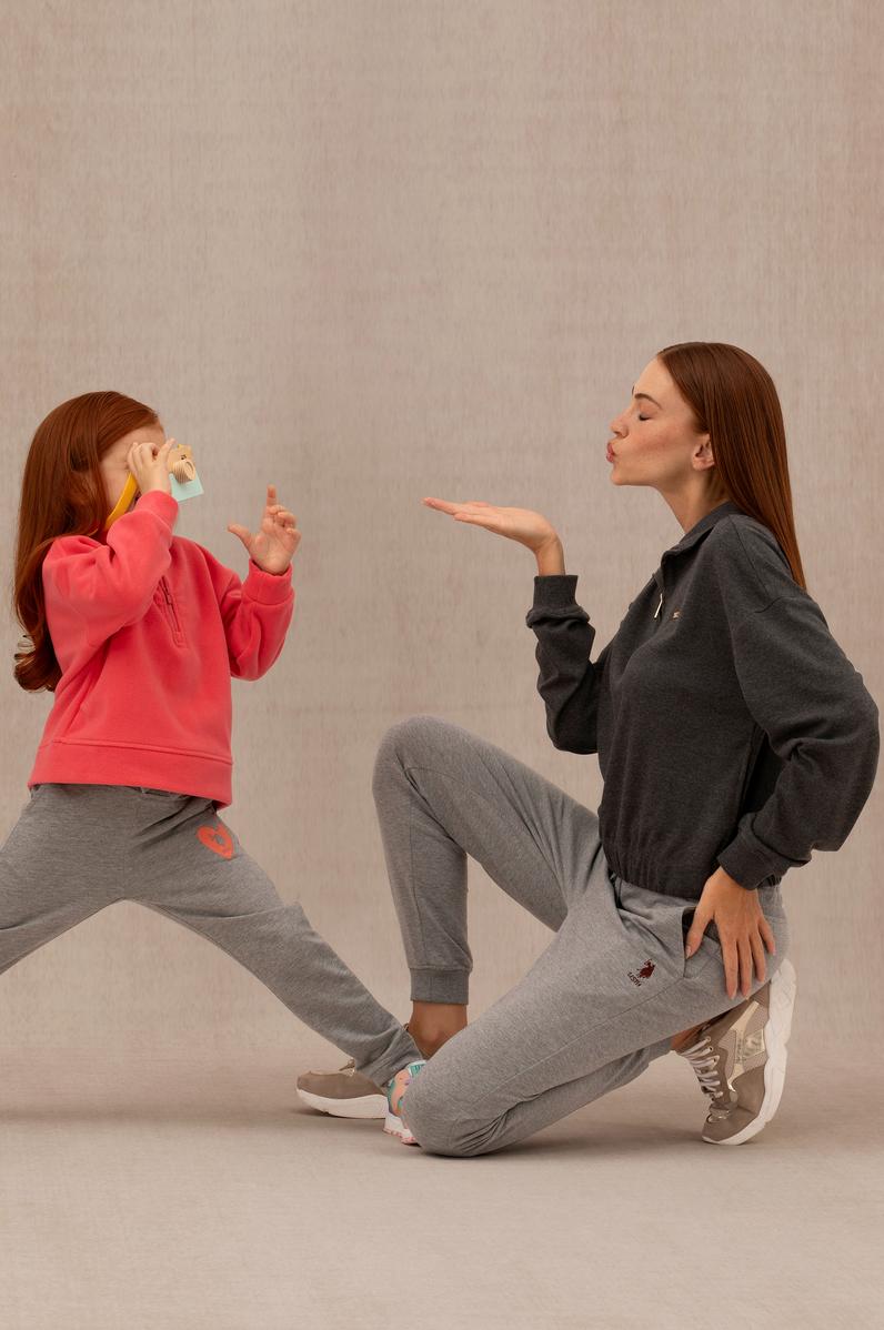 Kız Çocuk Pembe Polarlı Polo Yaka Sweatshirt